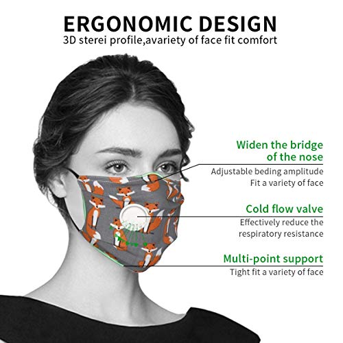 Cubierta Protectora Reutilizable para Animales Gray Fox con filtros de válvula de respiración y 2 filtros para Hombres/Mujeres
