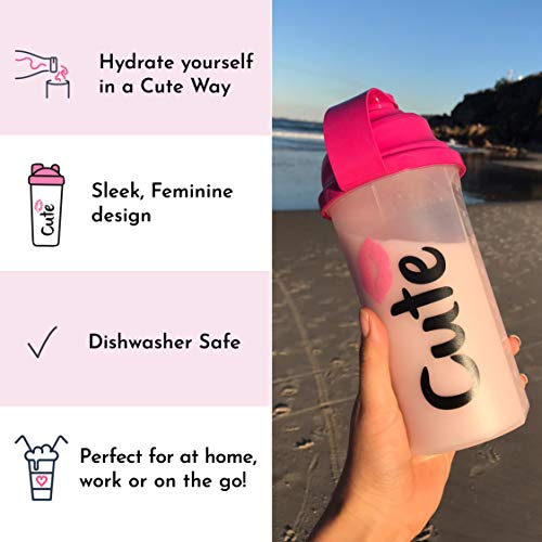 Cute Nutrition Shaker coctelera rosa para mujer 700ml Duradero de alta calidad Apto para lavavajillas y sin BPA