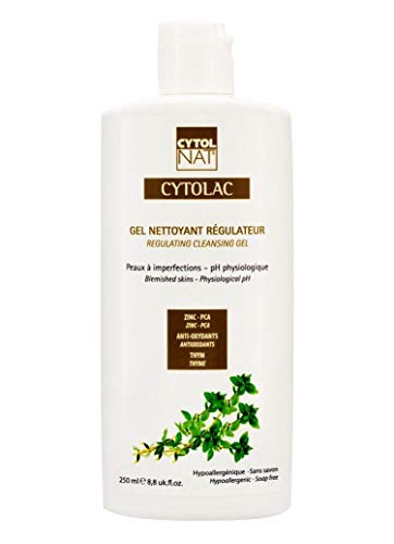 CYTOLAC® Gel limpiador regulador cara y espalda 250 ml – Reduce visiblemente las imperfecciones: botones, puntos negros, signos de acné - hipoalergénico, sin jabón, pH fisiológico