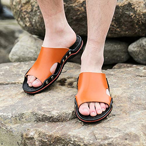 Czcrw Hombres Sandalias de punta abierta Sandalias de cuero de verano Zapatos de playa de moda for hombres jóvenes Zapatillas impermeables de cuero Cómodos y transpirables Zapatillas de pescador Resba