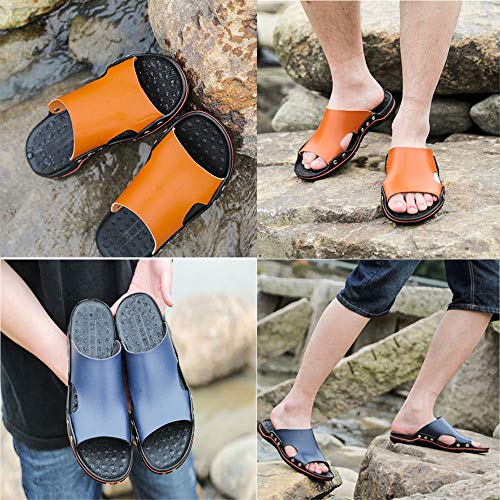 Czcrw Hombres Sandalias de punta abierta Sandalias de cuero de verano Zapatos de playa de moda for hombres jóvenes Zapatillas impermeables de cuero Cómodos y transpirables Zapatillas de pescador Resba