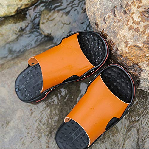 Czcrw Hombres Sandalias de punta abierta Sandalias de cuero de verano Zapatos de playa de moda for hombres jóvenes Zapatillas impermeables de cuero Cómodos y transpirables Zapatillas de pescador Resba