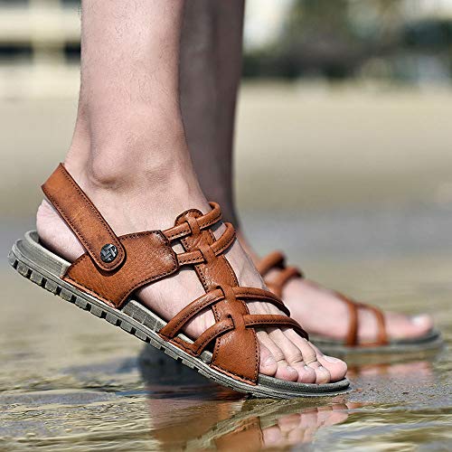 Czcrw Nuevos Hombres Ocasionales Sandalias Suaves Hombres cómodos Verano Sandalias de Cuero Hombres Romano Verano Sandalias de Playa al Aire Libre Tamaño Grande 38-44