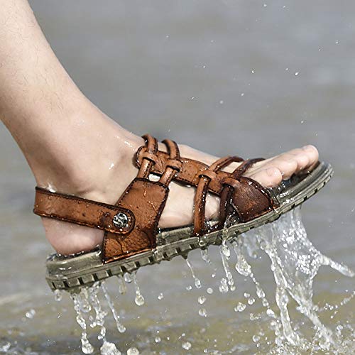 Czcrw Nuevos Hombres Ocasionales Sandalias Suaves Hombres cómodos Verano Sandalias de Cuero Hombres Romano Verano Sandalias de Playa al Aire Libre Tamaño Grande 38-44