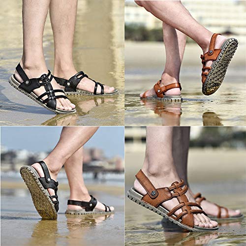 Czcrw Nuevos Hombres Ocasionales Sandalias Suaves Hombres cómodos Verano Sandalias de Cuero Hombres Romano Verano Sandalias de Playa al Aire Libre Tamaño Grande 38-44