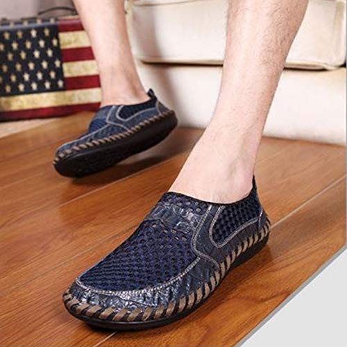 Czcrw Nuevos Hombres Zapatos Netos Cuero Genuino Verano Casual Hombres Sandalias Hombres Mocasines Zapatos Estilo Perezoso Respirable Antideslizante Romano Calado Caladas Zapatillas Sandalias