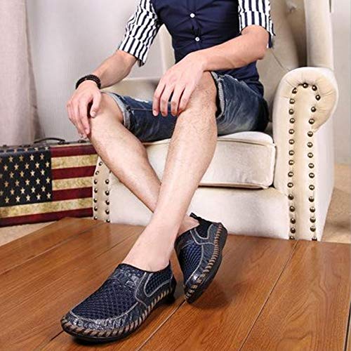 Czcrw Nuevos Hombres Zapatos Netos Cuero Genuino Verano Casual Hombres Sandalias Hombres Mocasines Zapatos Estilo Perezoso Respirable Antideslizante Romano Calado Caladas Zapatillas Sandalias