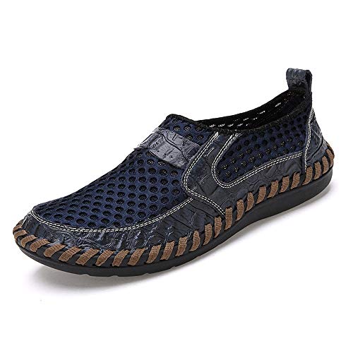 Czcrw Nuevos Hombres Zapatos Netos Cuero Genuino Verano Casual Hombres Sandalias Hombres Mocasines Zapatos Estilo Perezoso Respirable Antideslizante Romano Calado Caladas Zapatillas Sandalias