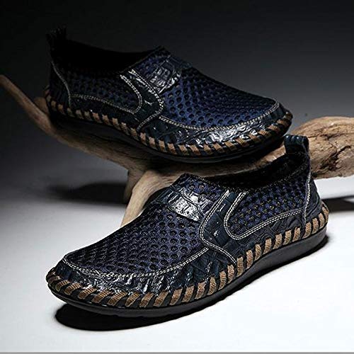 Czcrw Nuevos Hombres Zapatos Netos Cuero Genuino Verano Casual Hombres Sandalias Hombres Mocasines Zapatos Estilo Perezoso Respirable Antideslizante Romano Calado Caladas Zapatillas Sandalias