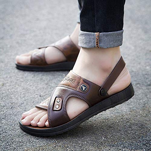 Czcrw Sandalias de los Hombres de Cuero Antideslizante Sandalias de Cuero de Moda Zapatos de Verano for Hombre Sandalia de Playa Romana Recreación al Aire Libre Zapatillas Cómodo