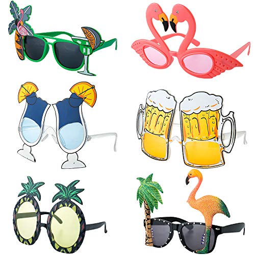 Czemo 6 Pares Gafas de Sol de Fiesta Hawaianas Tropicales Gafas en Forma de Piña Flamenco Gafas Decorativas para Niños y Adultos