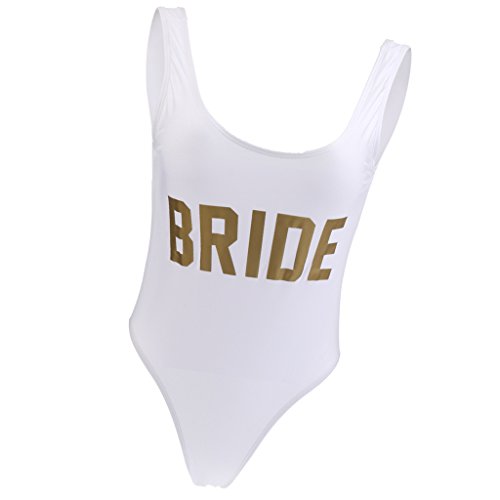 D DOLITY 1x Monokini Traje de Baño Playa Mujeres Letras Dorado Impreso Bañador Suave Tacto - METRO, Blanco