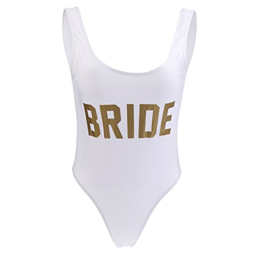 D DOLITY 1x Monokini Traje de Baño Playa Mujeres Letras Dorado Impreso Bañador Suave Tacto - METRO, Blanco