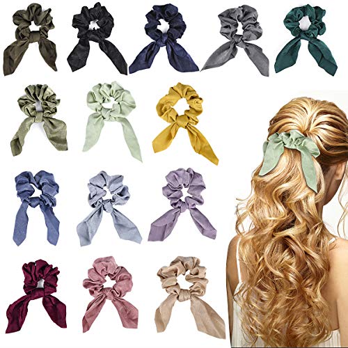 Dadabig 14 Piezas Goma de Pelo con Pañuelo Lazos Elásticos para El Cabello Coleteros para El Cabello con Lazo Accesorios para Mujeres y Niñas,14 Colores