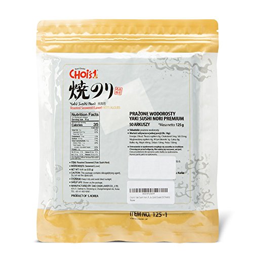 DAECHUN LAVER CO., LTD. Sushi Nori, Tostado resellable de mar (50 hojas completas) Grado de oro 125g