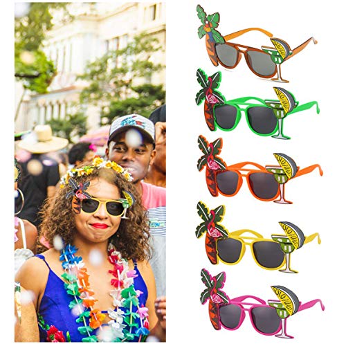 dancepandas Gafas Hawaianas Sol 5PCS Gafas de Fiesta Divertidas Tropicales Gafas de Flamenco Gafas Decorativas para Niños y Adultos