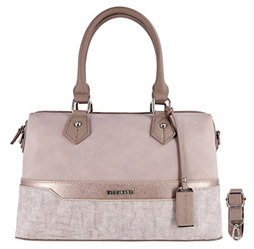 David Jones - Bolso de Mano Bowling Mujer - Bolso de Viaje Cuero PU Gamuza Lentejuelas Rayas - Bolsos de Hombro Bandolera - Tote Travel Duffle Bag Ciudad - Rosa Nude