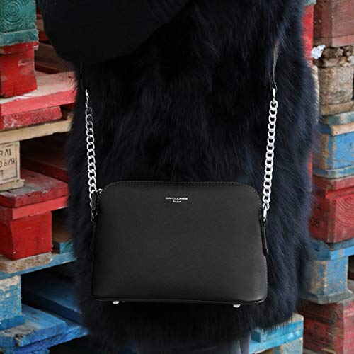 David Jones - Pequeño Bolso Bandolera Cadena Mujer - Bolsos de Hombro Cruzado Cuero PU - Mensajero Crossbody Bag - Bolso Mano Zip Embrague Clutch Pochette Noche Trabajo Moda Diario Vida - Negro