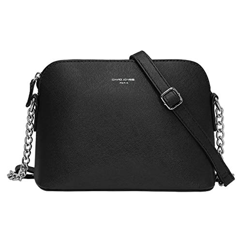 David Jones - Pequeño Bolso Bandolera Cadena Mujer - Bolsos de Hombro Cruzado Cuero PU - Mensajero Crossbody Bag - Bolso Mano Zip Embrague Clutch Pochette Noche Trabajo Moda Diario Vida - Negro