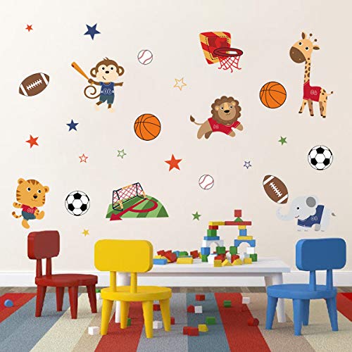 decalmile Pegatinas de Pared Animales Deportes Vinilos Decorativos Mono Elefante Jirafa Adhesivos Pared Habitación Infantiles Niños Bebés Guardería