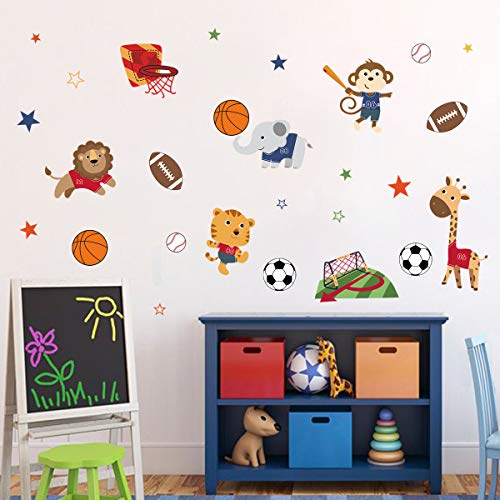 decalmile Pegatinas de Pared Animales Deportes Vinilos Decorativos Mono Elefante Jirafa Adhesivos Pared Habitación Infantiles Niños Bebés Guardería