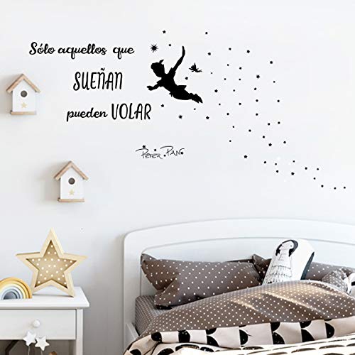 decalmile Pegatinas de Pared Letras y Frases Sólo Aquellos Que SUEÑAN Pueden Volar Vinilos Decorativos Peter Pan Estrellas Adhesivos Pared Habitación Infantiles Niños Bebés Guardería