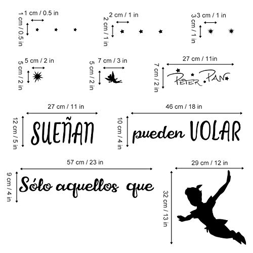 decalmile Pegatinas de Pared Letras y Frases Sólo Aquellos Que SUEÑAN Pueden Volar Vinilos Decorativos Peter Pan Estrellas Adhesivos Pared Habitación Infantiles Niños Bebés Guardería