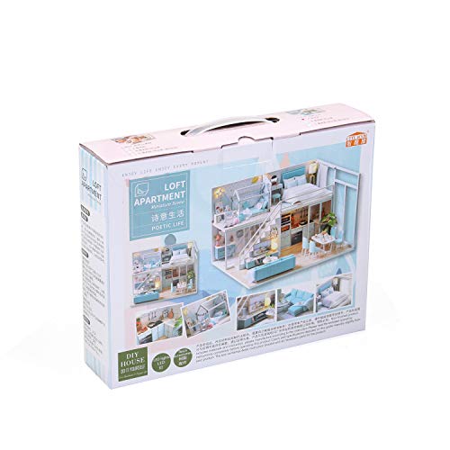 Decdeal Casa de Muñecas Bricolaje Kit de Montaje de Sala de Madera DIY Decoración del Hogar Modelo de Casa en Miniatura Simulación Autoinstalada Fiesta