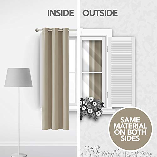 Deconovo Cortinas Opacas con Aislamiento Térmico para Oficina Hotel Ventanas con Ollados 2 Piezas 107 x 138 cm Beige Oscuro