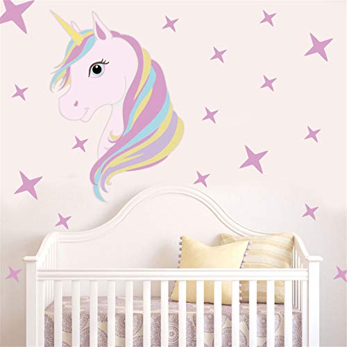 Decoración infantil de pared, unicornio impresión bling estrellas eliminación arte pegatinas DIY niños niñas dormitorio decoración mural de la pared (A)