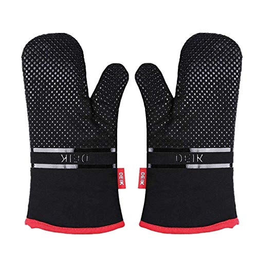 Deik Guantes y agarraderas para Horno, Guantes Resistentes al Calor de hasta 300 ℃, Guantes de Silicona Antideslizantes para la Parrilla, adecuados para cocinar, Hornear, Asar a la Parrilla, Negro