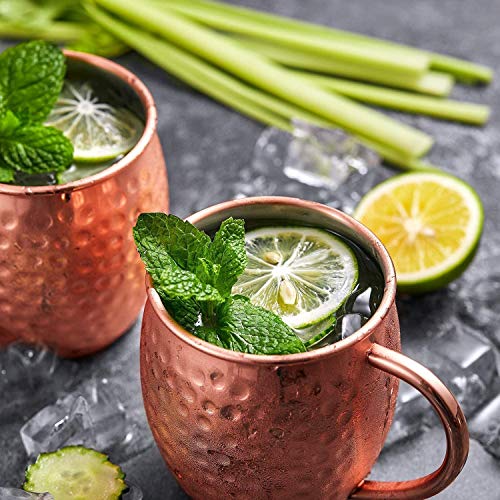 Deik Moscow Mule, Taza de Cobre Hecha a Mano Doble Hammered Pared Moscú Mule Rusa no Recubierto Mula Tazas 4, Puro Grande y Suave para Ginebra, Vodka