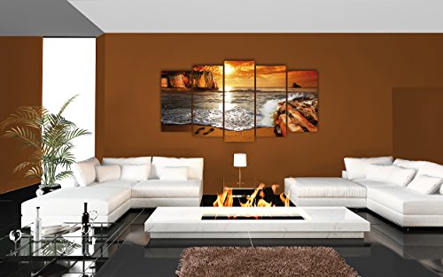 DekoArte 268 - Cuadros Modernos Impresión de Imagen Artística Digitalizada | Lienzo Decorativo para Tu Salón o Dormitorio | Estilo Paisaje Puesta de Sol en Playa | 5 Piezas 200 x 100 cm XXL