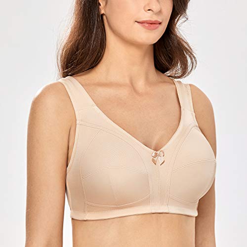 DELIMIRA - Sujetador de Copa Blanda Sin Aros Sin Relleno Talla Grande para Mujer Beige 110E