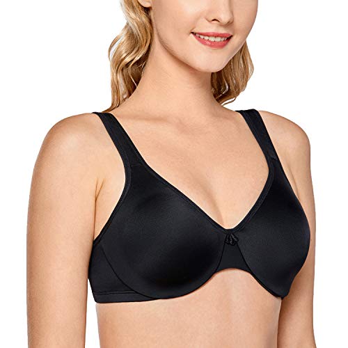 DELIMIRA - Sujetador Reductor Copa Completa con Aros Minimizador para Mujer Negro 105C