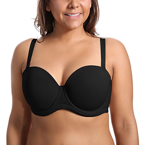 DELIMIRA - Sujetador sin Tirantes Tallas Grandes Push Up de Silicona para Mujer Negro 105D