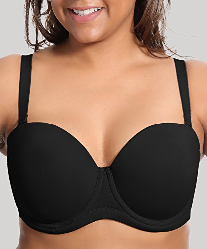 DELIMIRA - Sujetador sin Tirantes Tallas Grandes Push Up de Silicona para Mujer Negro 110D