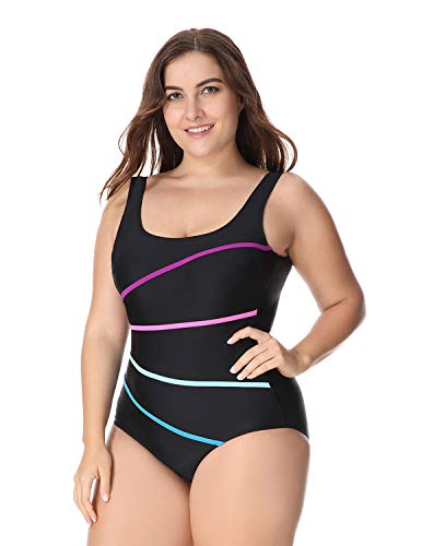 DELIMIRA - Traje de Baño Copas con Relleno Bañador Tallas Grandes para Mujer Negro 44