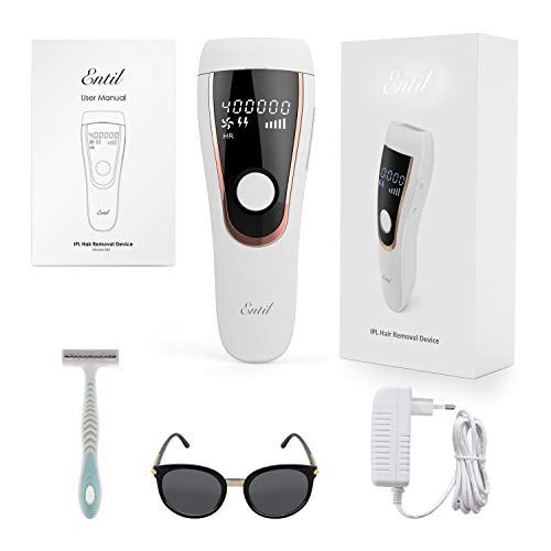 Depiladora IPL Láser para Mujeres y Hombres, Depilación Permanente Indolora con 400,000 Flashes y 2 Modos y 5 Niveles de Intensidad para Axila, Cara, Línea de Bikini, Brazo, Pierna, Uso en Hogar