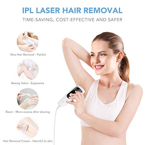 Depiladora IPL Láser para Mujeres y Hombres, Depilación Permanente Indolora con 400,000 Flashes y 2 Modos y 5 Niveles de Intensidad para Axila, Cara, Línea de Bikini, Brazo, Pierna, Uso en Hogar