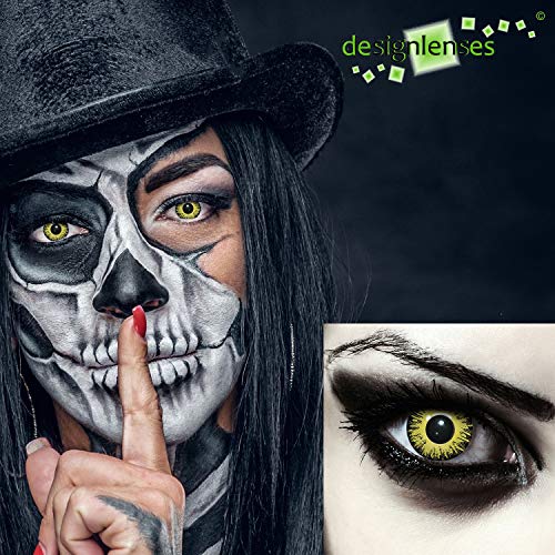 Designlenses, Dos lentillas de color amarillo para Halloween Pennywise disfraz de doce mes sin dioprtías/corregir + gratis caso de lente „Yellow Fear"