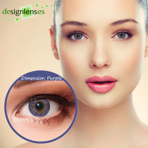 Designlenses, Dos lentillas de color morado natural para los ojos oscuros de tres meses sin dioprtías/corregir + gratis caso de lente"Dimension Purple“