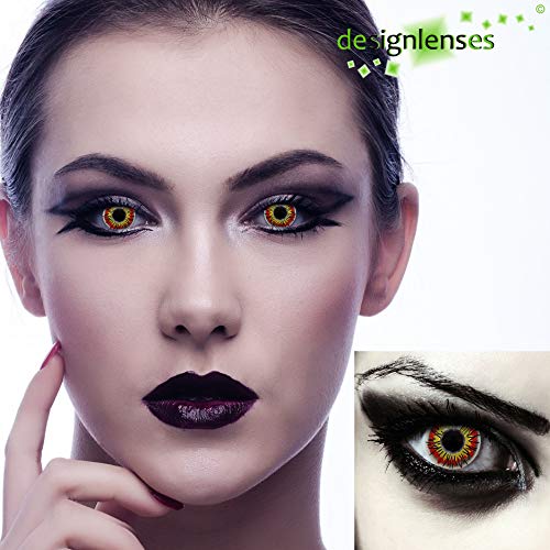 Designlenses, Dos lentillas de colores amarillas y rojas para Halloween vampiro demonio costume lentes de tres meses sin dioprtías/corregir + gratis caso de lente „Incubus"