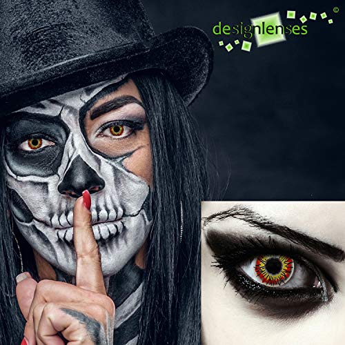 Designlenses, Dos lentillas de colores amarillas y rojas para Halloween vampiro demonio costume lentes de tres meses sin dioprtías/corregir + gratis caso de lente „Incubus"