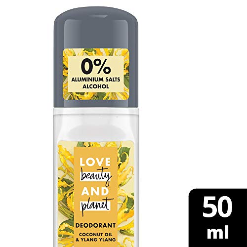 Desodorante roll-On Love Beauty And Planet Energizing para el cuidado de las axilas, aceite de coco y ylang Ylang Flower sin aluminio, 1 unidad (50 ml)