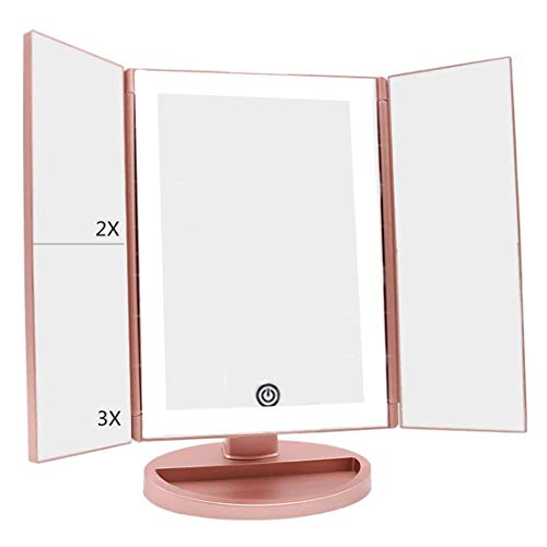 deweisn Espejo Maquillaje con Luz, Profesional Espejo Cosmético 36 LED Luces Naturales con Intensidad Ajustable Pantalla Táctil Espejo de Mesa Ampliación 1X / 2X / 3X Plegable Rotación 180°para Mujer