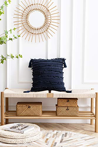 DEZENE Fundas de Almohada Azul Marino: Paquete de 2 Fundas de Almohada Decorativas Cuadradas de Lino de Algodón con Rayas Boho de 45x45 cm con Borlas para Sofá de Sofá de Granja