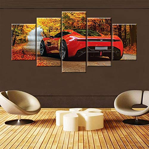 DGGDVP 5 Piezas HD Wall Art Canvas Painting Impresiones en HD Decoración del hogar Aston Martin Red Sport Sport Imágenes modulares Obra de Arte Tamaño 1 con Marco