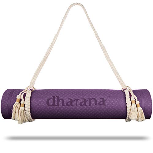 Dharana Esterilla Yoga Mat Antideslizante Profesional- Colchoneta Gruesa para Deportes - Gimnasia Pilates Fitness - Ecológica - Accesorio Correa Tejida de Macramé para Trasportar (Purpura)