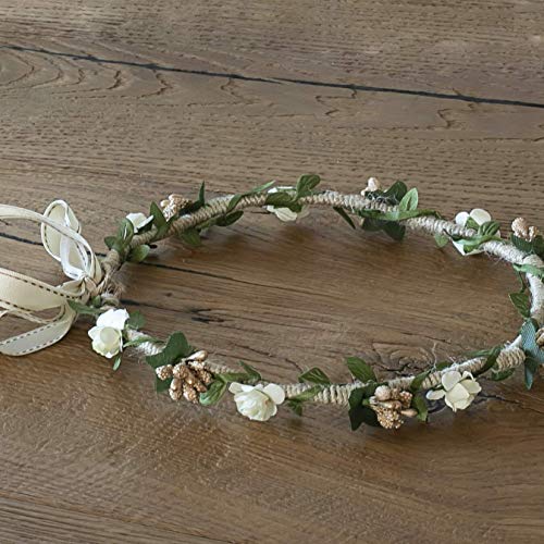 Diadema comunion de flores blancas y doradas ajustable diametro aprox.20 cm